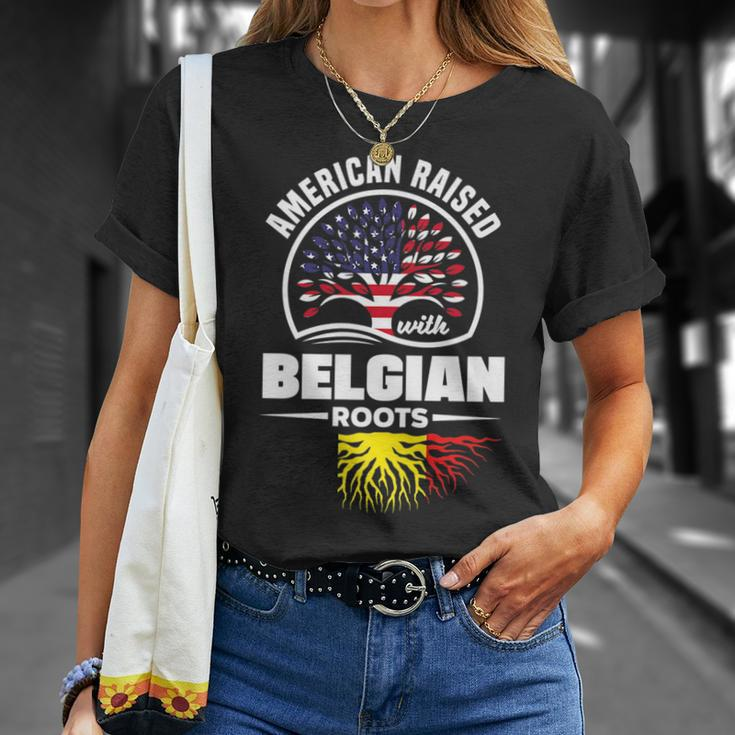 American Raised With Belgian Roots Belgium Belgian Flag Unisex T-Shirt Gifts for Her