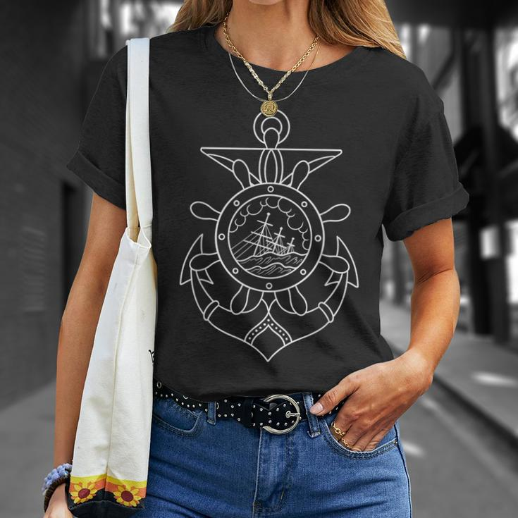 American Traditional Nautical Anchor Outline Tattoo Unisex T-Shirt Gifts for Her