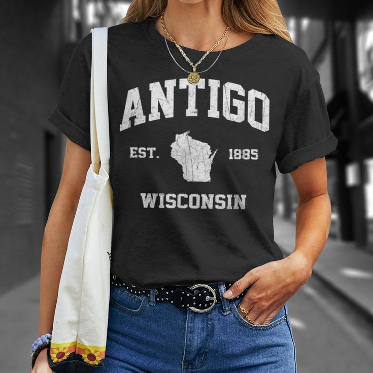 Antigo Wisconsin Wi Vintage State Athletic Style T-Shirt Gifts for Her