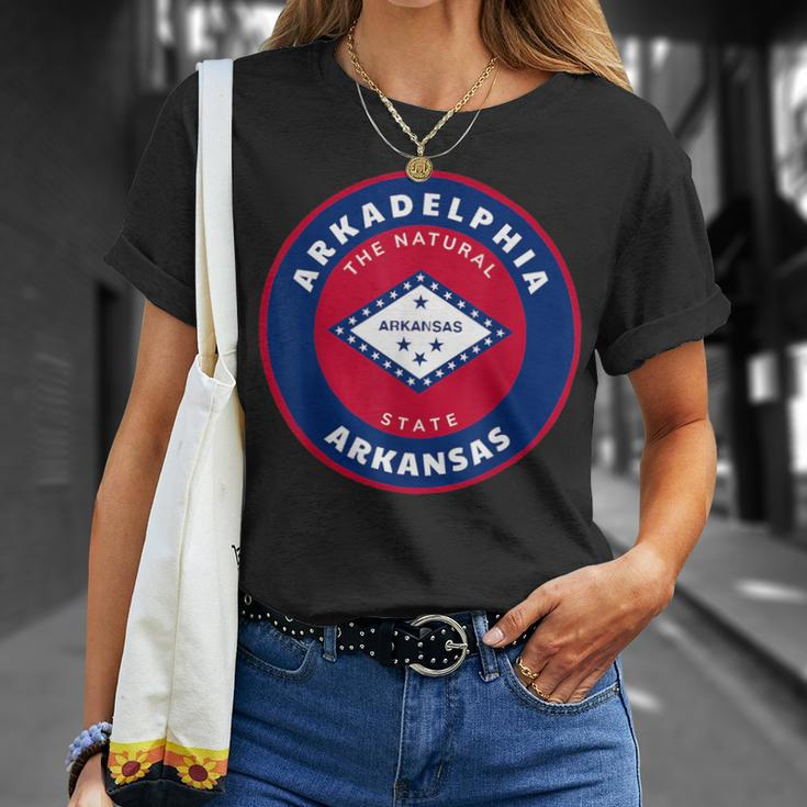 Arkadelphia Arkansas Ar Flag Badge Roundlet Souvenir T-Shirt Gifts for Her