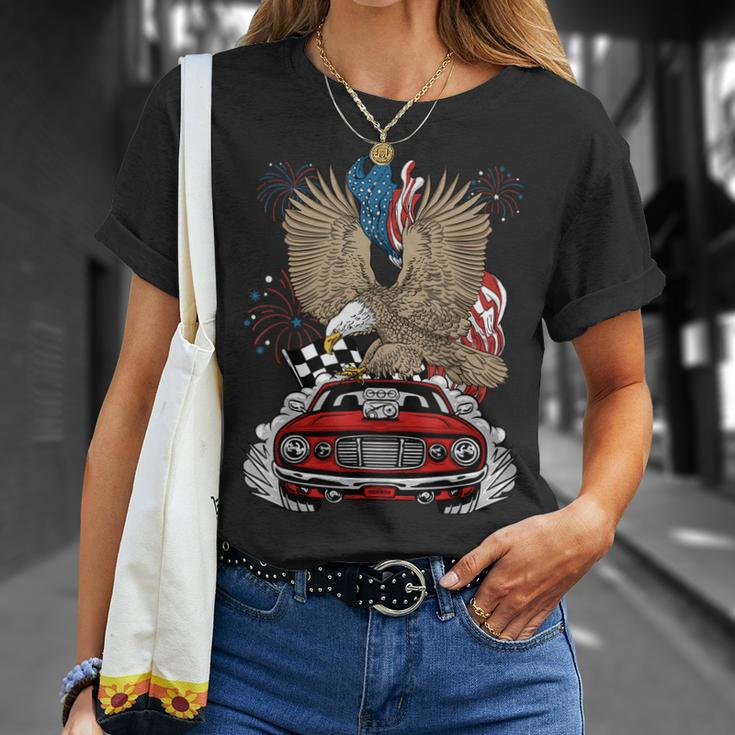 Auto Racing 4Th Of July Eagle Usa Flag Dragster Race Unisex T-Shirt Gifts for Her