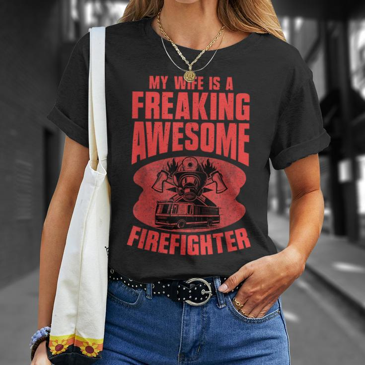 Awesome My Wife Is A Firefighter Husband Proud Fire Wife Gift For Women Unisex T-Shirt Gifts for Her