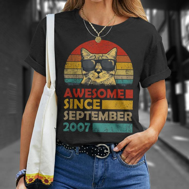 Awesome Since September 2007 16Th Birthday Cat Lover T-Shirt Gifts for Her