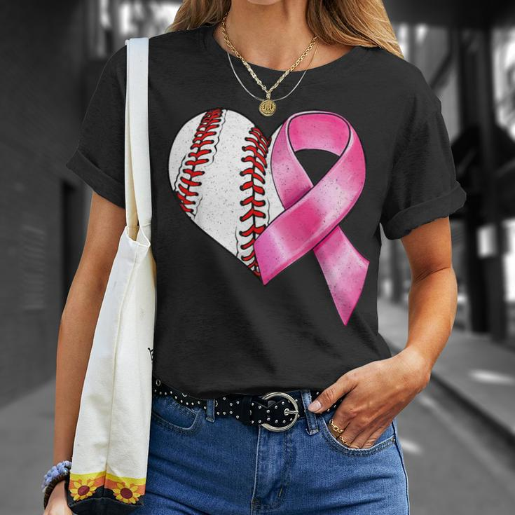 Baseball Heart Pink Ribbon Warrior Breast Cancer Awareness T-Shirt Gifts for Her