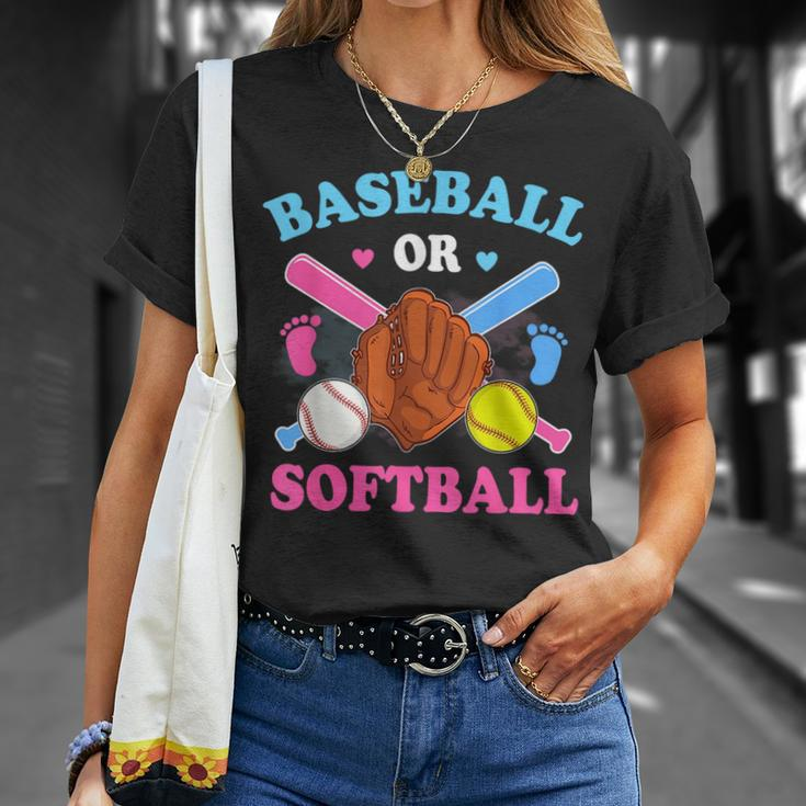 Baseball Or Softball Gender Reveal Baby Party Boy Girl Unisex T-Shirt Gifts for Her