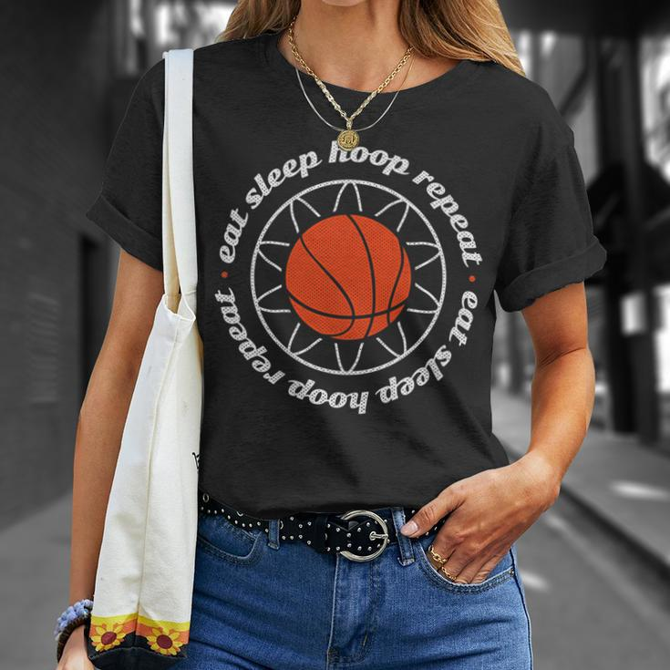 Basketball Motivation - Eat Sleep Hoop Repeat Unisex T-Shirt Gifts for Her