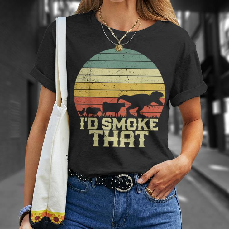 Bbq Id Smoke That Smoking Grilling Dinosaur Funny Unisex T-Shirt Gifts for Her