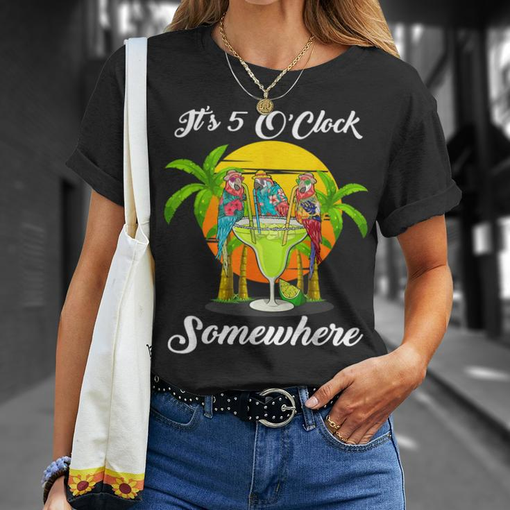 Beach Vacation Drinking It's 5 O'clock Somewhere Parrots T-Shirt Gifts for Her