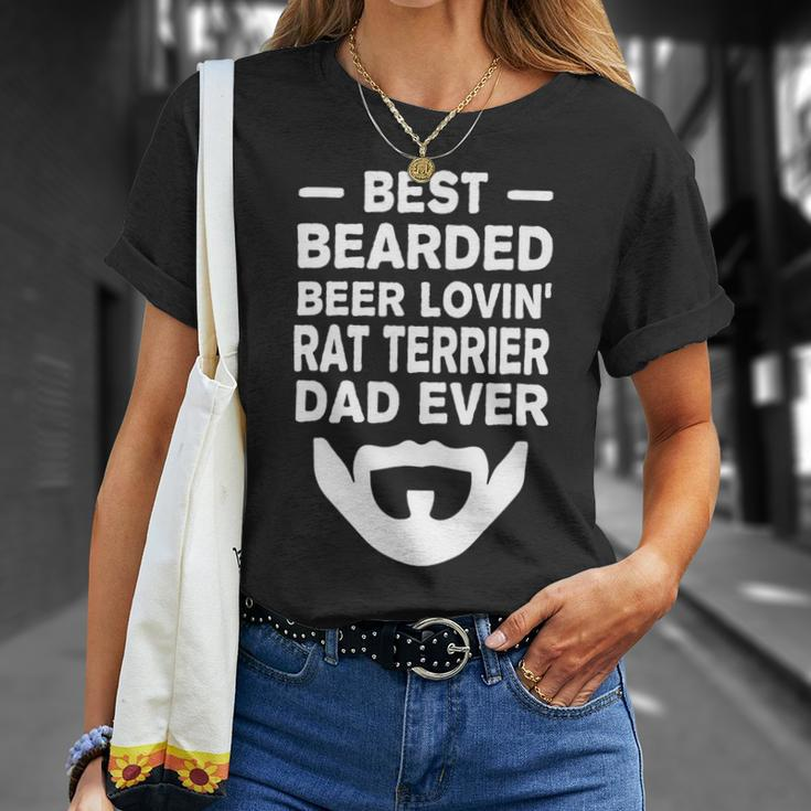 Beer Best Bearded Beer Lovin Rat Terrier Dad Fathers Day Funny Unisex T-Shirt Gifts for Her