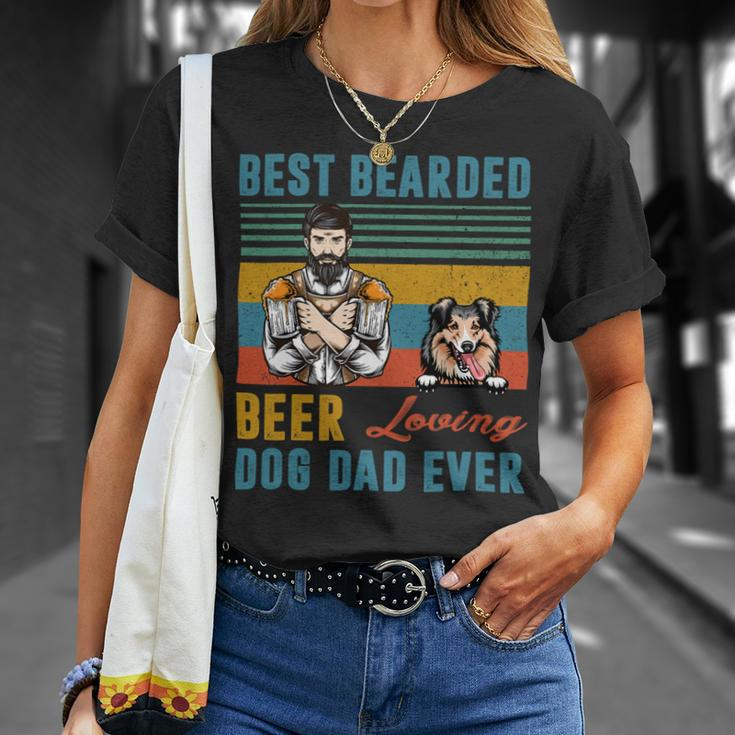 Beer Best Bearded Beer Loving Dog Dad Ever Shetland Sheepdog Unisex T-Shirt Gifts for Her
