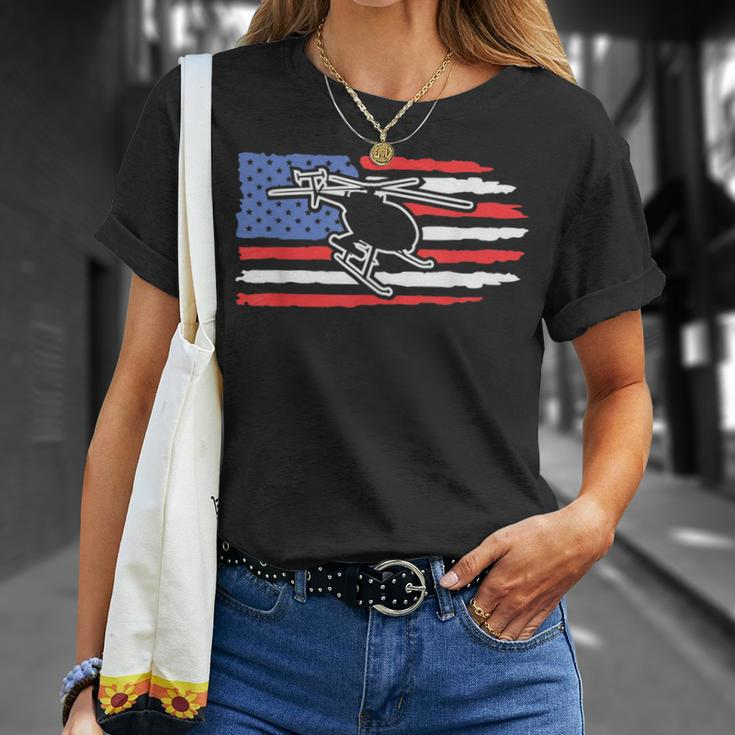 Bell Flight Patriotic Helicopter American Flag Unisex T-Shirt Gifts for Her