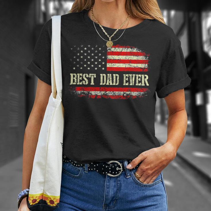 Best Dad Ever With Us American Flag Gifts Fathers Day Dad Unisex T-Shirt Gifts for Her