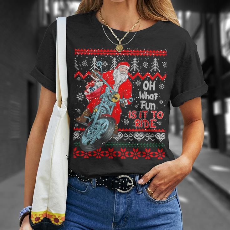 Biker Santa Motorcycle Ugly Christmas Sweater T-Shirt Gifts for Her