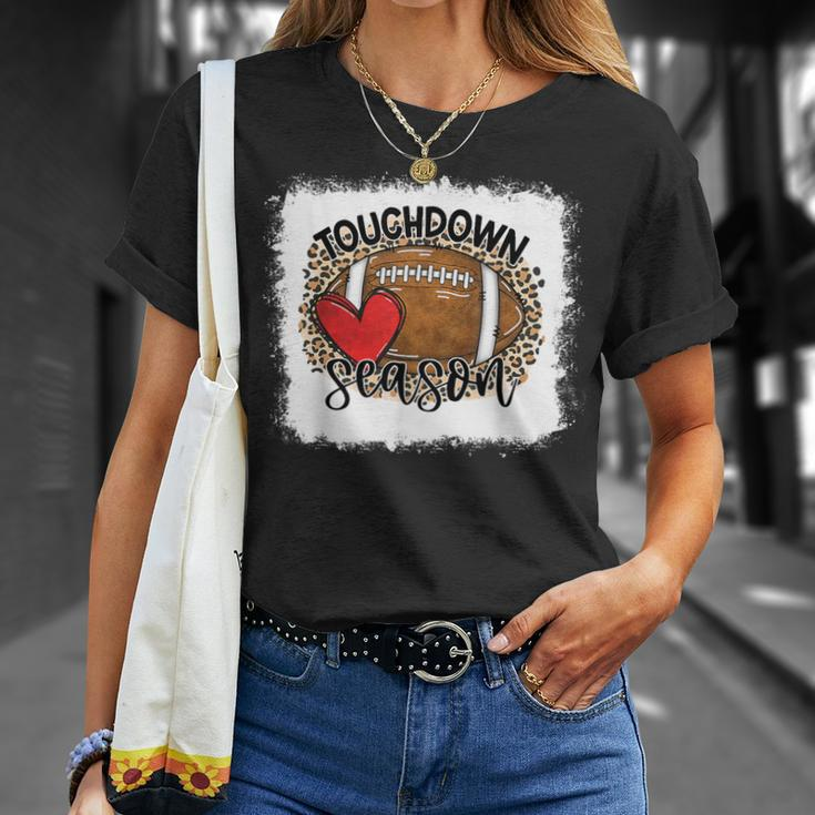 Bleached Touchdown Season Leopard Game Day Football T-Shirt Gifts for Her