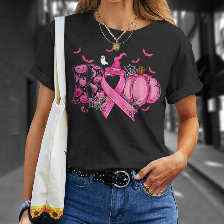 Boo Pumpkin Pink Ribbon Witch Breast Cancer Ghost Halloween T-Shirt Gifts for Her