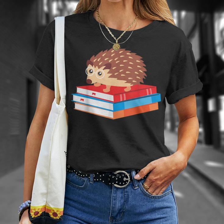 Book Nerd Funny Hedgehog Reading Lover Gift Idea Reading Funny Designs Funny Gifts Unisex T-Shirt Gifts for Her
