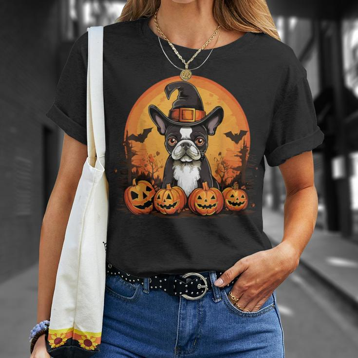 Boston Terrier Bostie Dog Breed Pet Halloween Pumpkins T-Shirt Gifts for Her