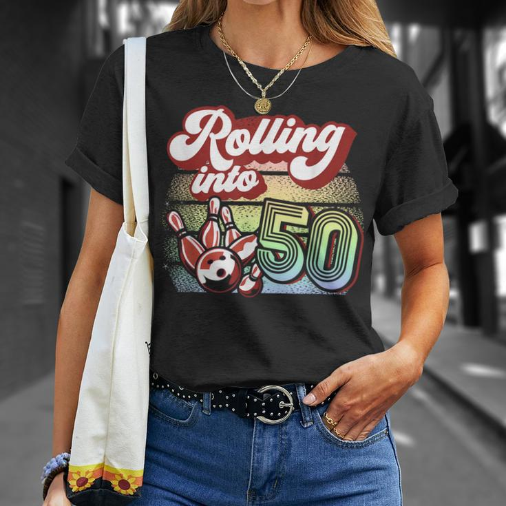 Bowling Party Rolling Into 50 Bowling Birthday Unisex T-Shirt Gifts for Her