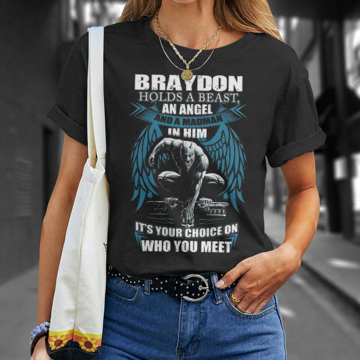 Braydon Name Gift Braydon And A Mad Man In Him Unisex T-Shirt Gifts for Her