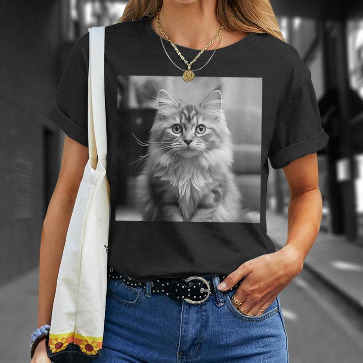British Longhair Cat Cinematic Black And White Photography T-Shirt Gifts for Her