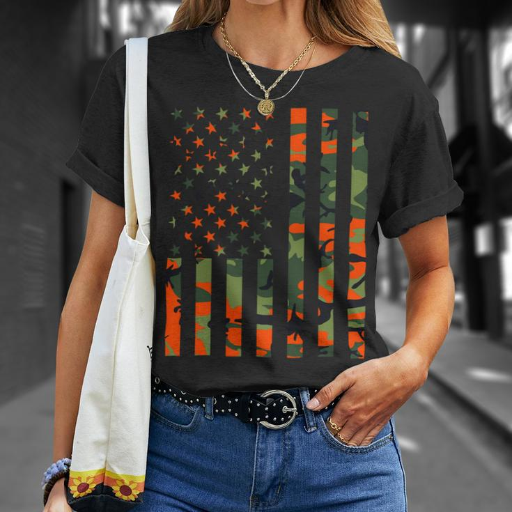 Camouflage American Flag For Hunters And Men Women Patriots Unisex T-Shirt Gifts for Her