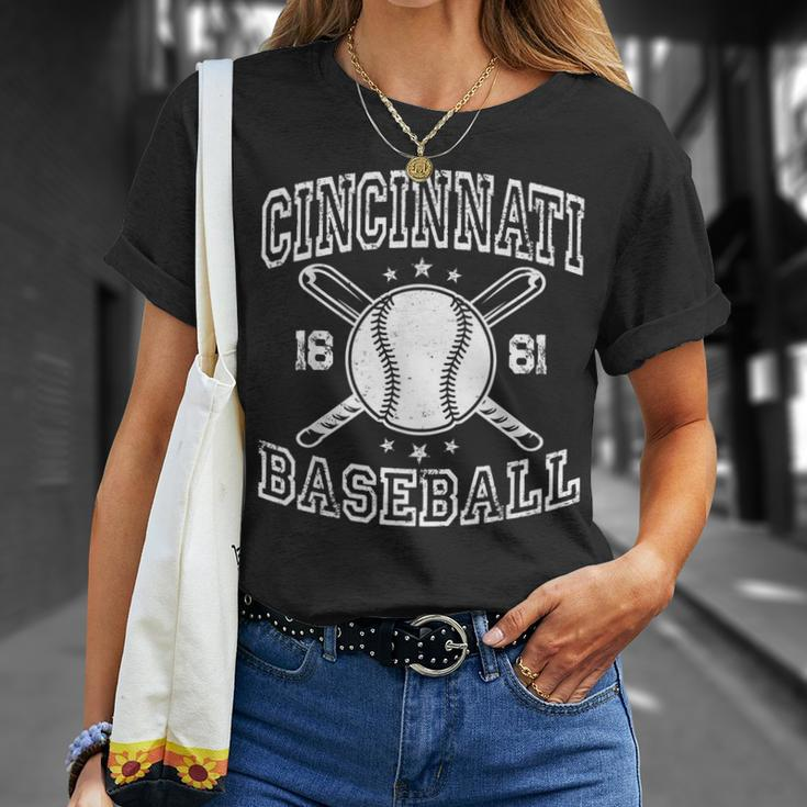 Cincinnati Retro Ohio Vintage Baseball Pride Us State Unisex T-Shirt Gifts for Her