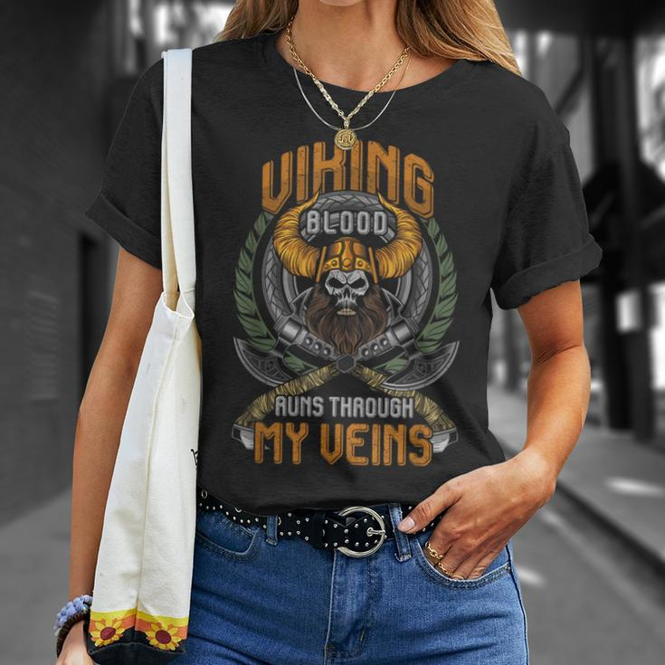 Cool Viking Blood Runs Through My Veins T-Shirt Gifts for Her