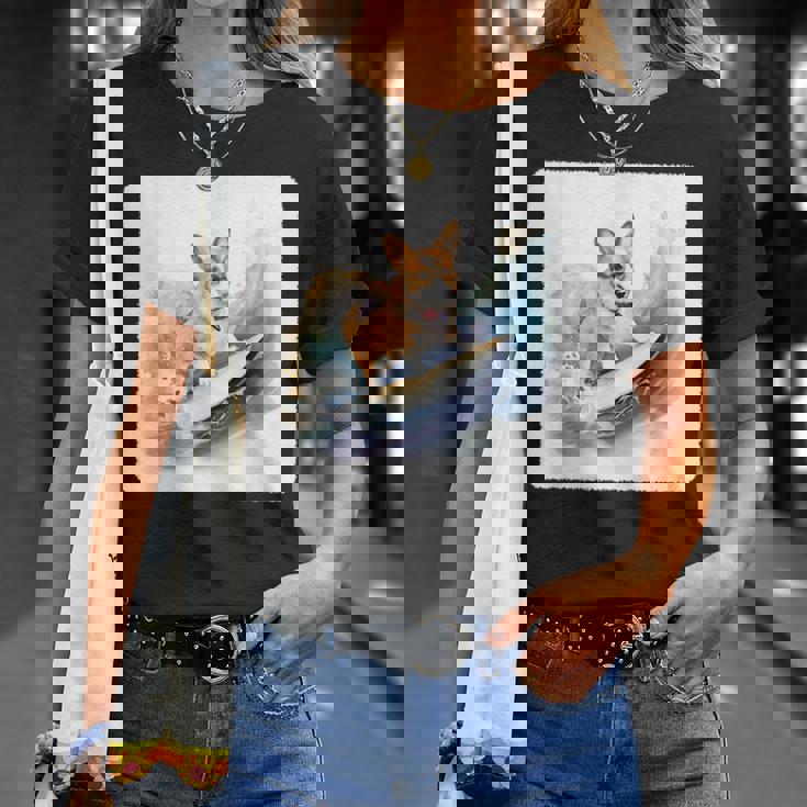 Corgi Surfing Wave Dog Surfing Corgi At The Beach Unisex T-Shirt Gifts for Her