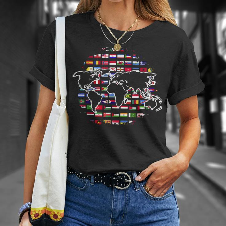 Country Flags World Map Traveling International World Flags Unisex T-Shirt Gifts for Her