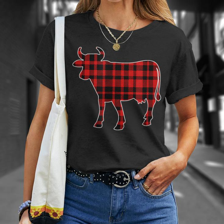 Cow Buffalo Plaid Costume Cow Lover Gift Xmas Unisex T-Shirt Gifts for Her