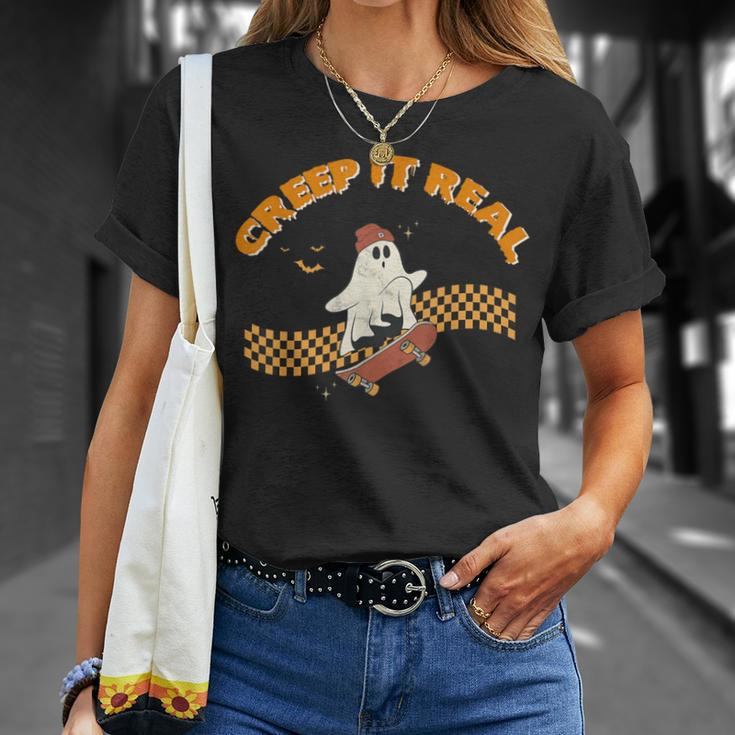 Creep It Real Skateboarding Ghost Halloween Costume Retro T-Shirt Gifts for Her