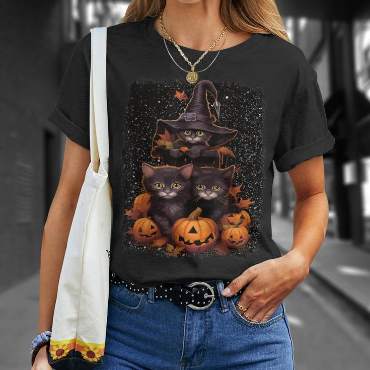 Cute Kittens And Spooky Pumpkins Halloween Witches Black Cat T-Shirt Gifts for Her