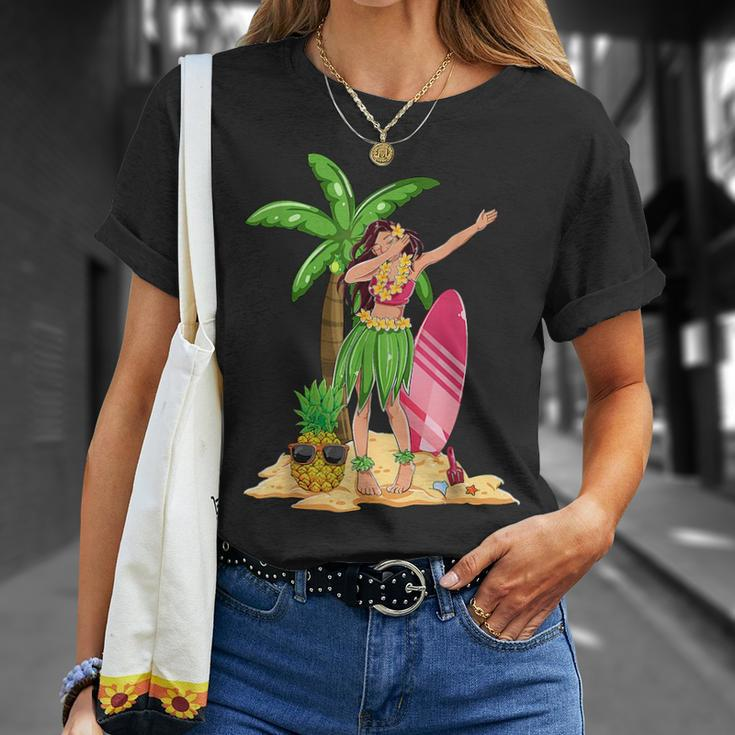 Dabbing Hawaiian Girl Summer Vacation Hawaii Pineapple Palm Unisex T-Shirt Gifts for Her