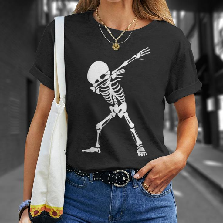 Dabbing Skeleton - Funny Halloween Dab Skull Unisex T-Shirt Gifts for Her