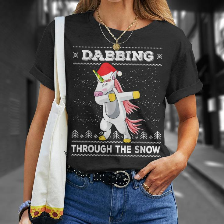 Dabbing Through The Snow Dab Unicorn Ugly Christmas Sweater T-Shirt Gifts for Her
