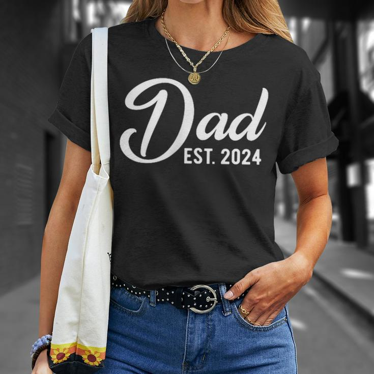 Dad Est 2024 First Fathers Day 2024 Promoted To Daddy Unisex T-Shirt Gifts for Her