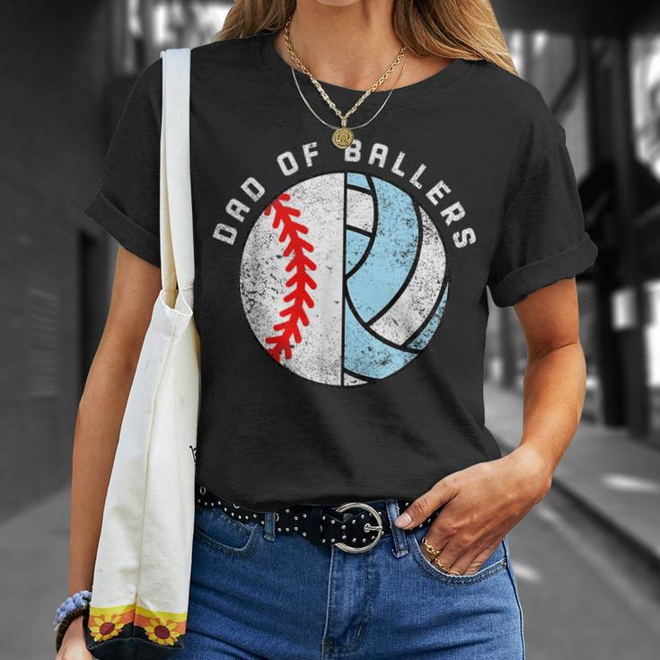 Dad Of Ballers Funny Baseball Volleyball Dad Daddy Papa Unisex T-Shirt Gifts for Her