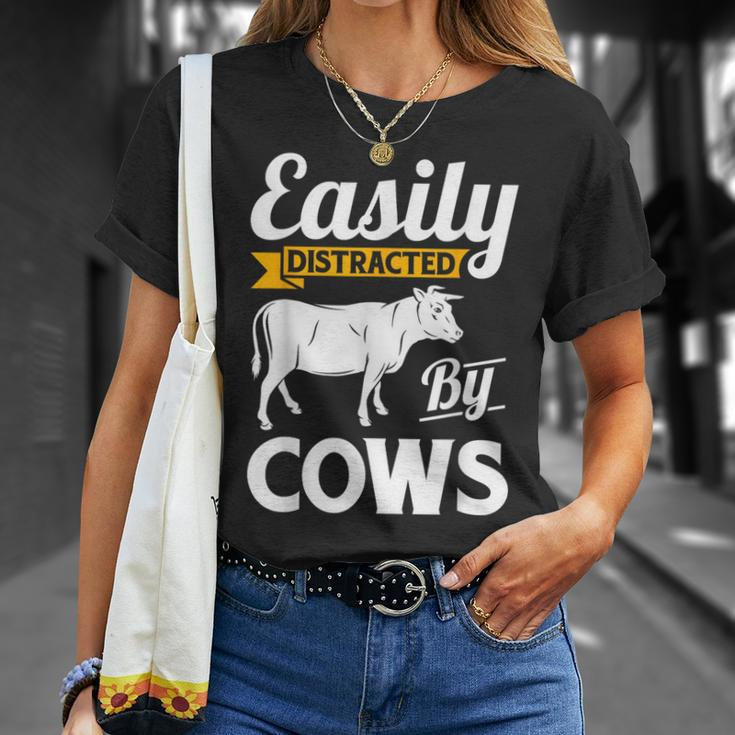 Easily Distracted By Cows Cow Famers T-Shirt Gifts for Her