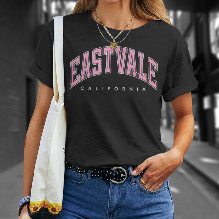 Eastvale California Ca Varsity Style Pink Text T-Shirt Gifts for Her