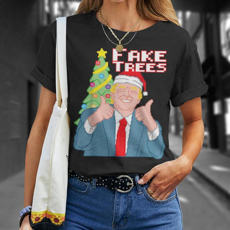 Fake Trees Us President Donald Trump Ugly Christmas Sweater T-Shirt Gifts for Her