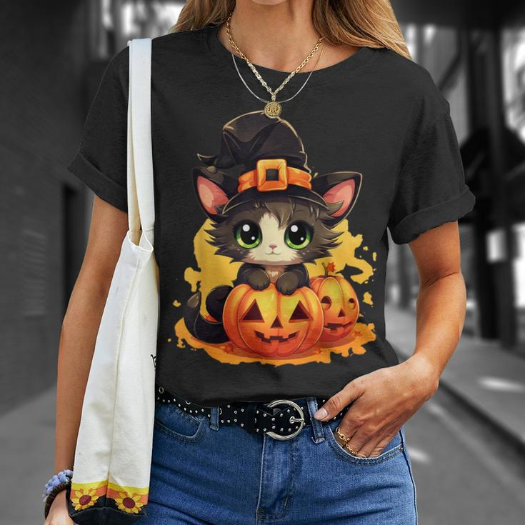 Fall Autumn Season Lazy Halloween Costume Kawaii Pumpkin Cat T-Shirt Gifts for Her