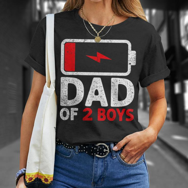 Fathers Day Dad Of 2 Two Boys Low Battery Daddy Gifts Gift For Mens Unisex T-Shirt Gifts for Her