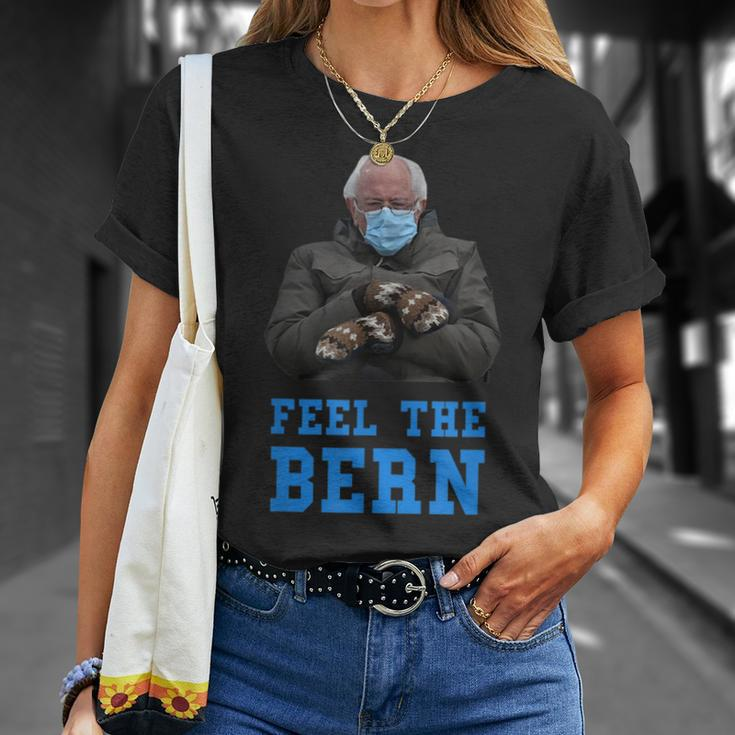 Feel The Bern Bernie Sanders Sitting Mittens Funny Meme Meme Funny Gifts Unisex T-Shirt Gifts for Her