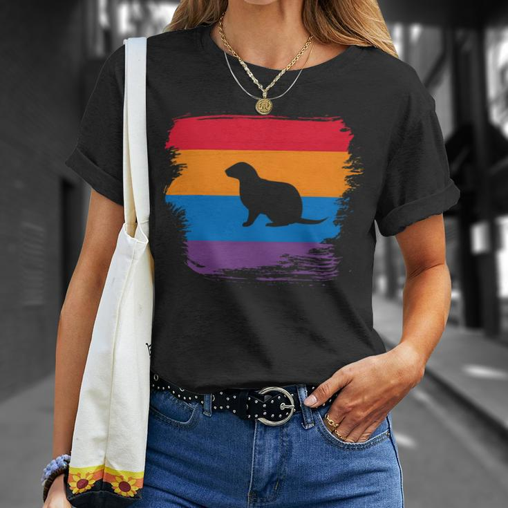 Ferret Shadow Silhouette With Colorful Flag Unisex T-Shirt Gifts for Her