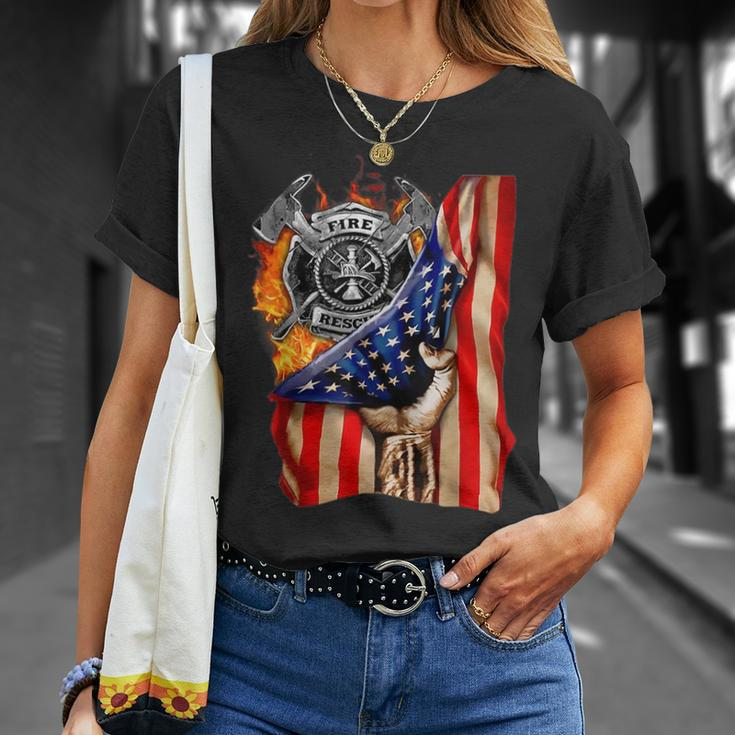 Firefighter American Flag Pride Hand Fire Service Lover Gift Unisex T-Shirt Gifts for Her