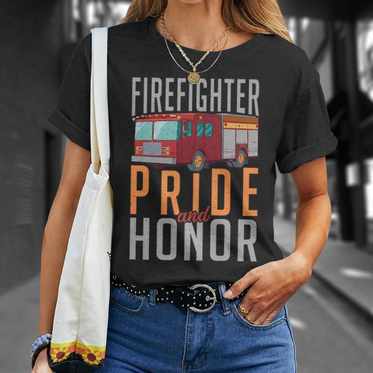 Firefighter Pride And Honor Fire Rescue Fireman Unisex T-Shirt Gifts for Her
