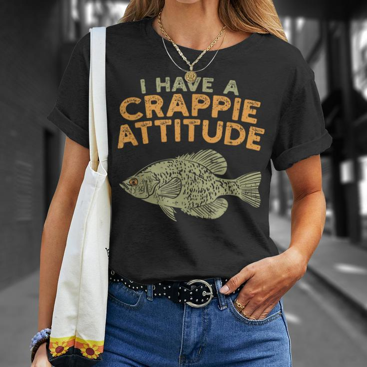 Fishing Fish I Have A Crappie Attitude Quote Angler T-Shirt Gifts for Her