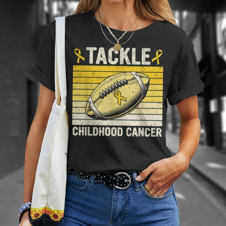 Football Tackle Childhood Cancer Awareness Survivor Support T-Shirt Gifts for Her