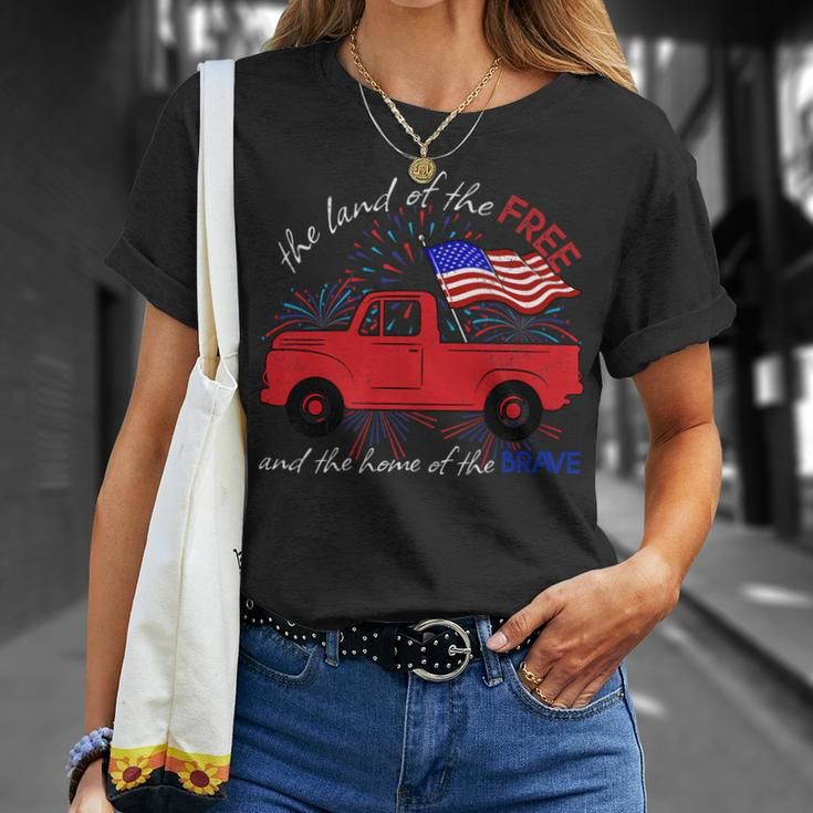 Fourth Of July Patriotic Classic Pickup Truck American Flag Unisex T-Shirt Gifts for Her