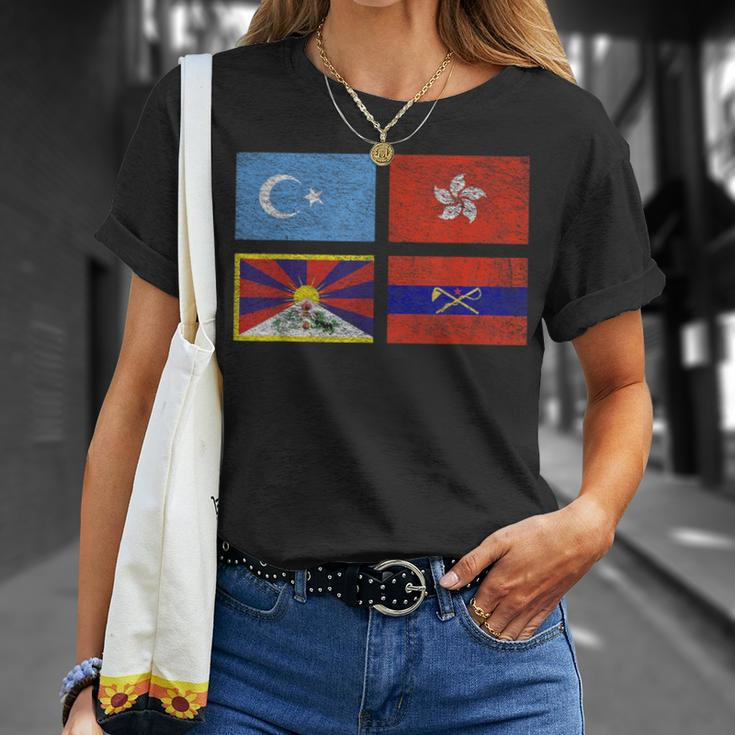 Free Tibet Uyghurs Hong Kong Inner Mongolia China Flag T-Shirt Gifts for Her